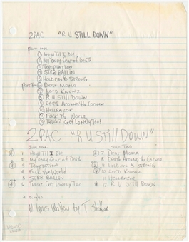 Tupac Shakur Hand Written Play List To "RU Still Down" (Christopher Walker LOA)